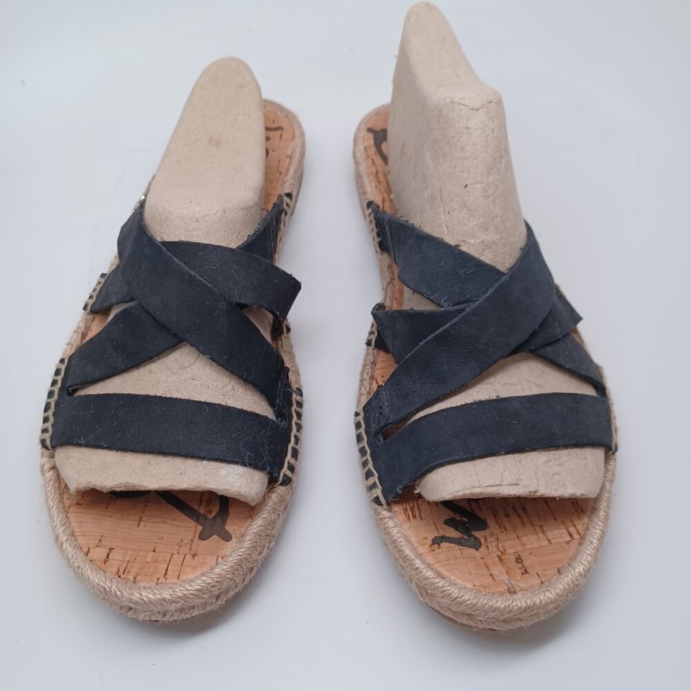Sam Edelman Sandals Averie‎ Strappy Slide Black Leather Espadrille Women 10 - Picture 3 of 13